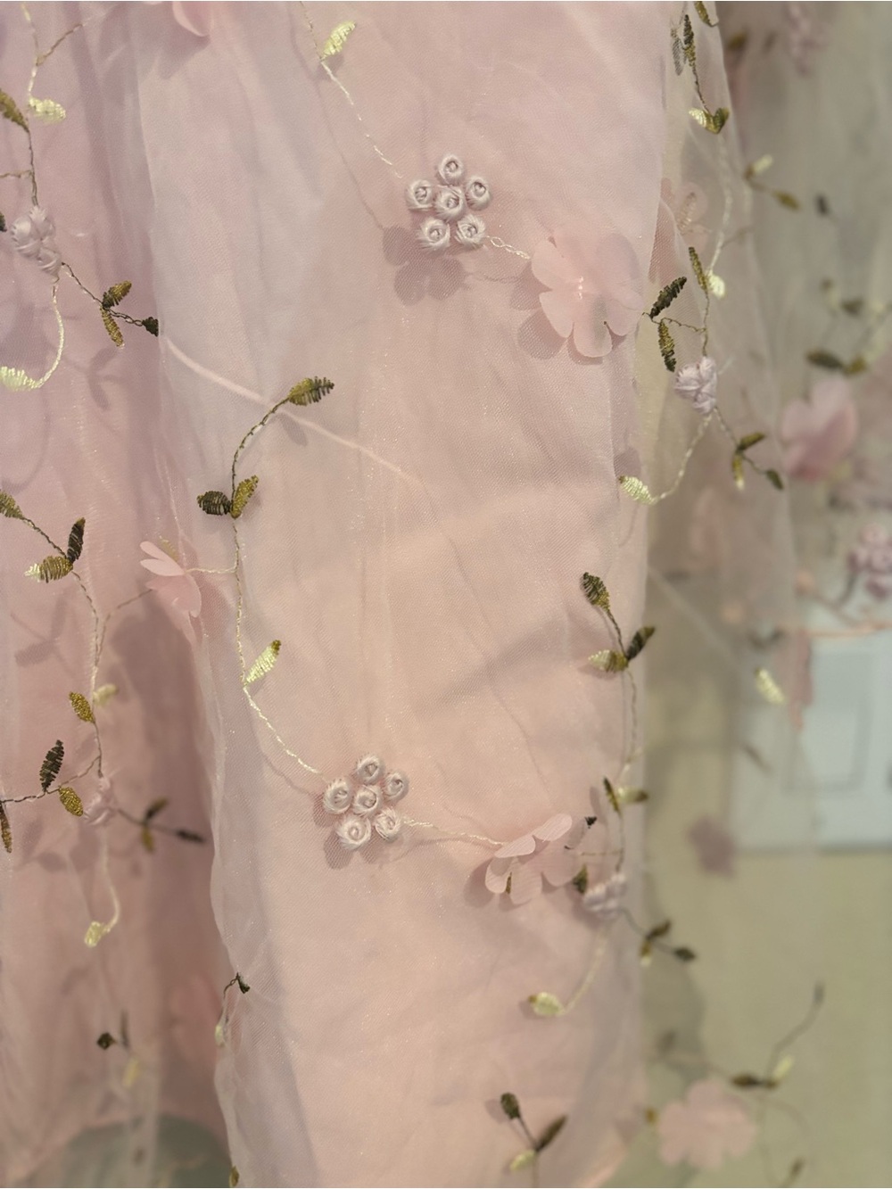 Allison & Kelly Sheer Sleeve Pink Floral Embroidered Mini Dress Mesh Overlay 16 - Picture 12 of 13